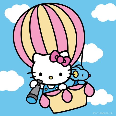 Hot air balloon Hot Air Balloon Cartoon, Hello Kitty Bedroom, Hello Kitty Imagenes, Hello Kitty Printables, Charmmy Kitty, Hello Kitty Coloring, Hello Kitty Images, Hello Kitty Backgrounds, Hello Kit