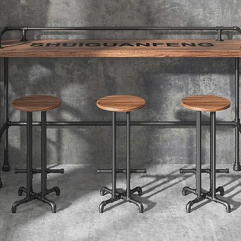 Industrial Pipe Furniture, Shape Of Water, Wood Bar Table, Kursi Bar, Pipe Table, Stool Bar, Solid Wood Benches, The Shape Of Water, Industrial Bar Stools