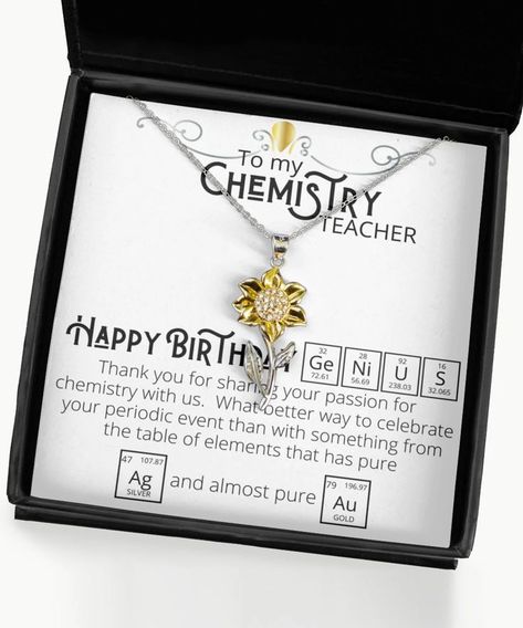 Chemistry Teacher Gift | Teacher Necklace | Teacher Appreciation Gift | Chemistry Card for Science Nerds | Chemistry Teacher Birthday Card - Sunflower Necklace: Weight: 0.14 oz Stunning .925 Sterling Silver necklace. AAAA grade cubic zirconia jewels set throughout the face of the sunflower. The petals are triple plated in 14K gold. Polished to perfection. The pendant is 1.38 inches (35mm) in length. Teachers Day Card For Chemistry Teacher, Happy Birthday Chemistry, How To Wish Birthday, Teacher Birthday Card, Teacher Necklace, Happy Teachers Day Card, Chemistry Teacher Gift, Teachers Day Wishes, Teachers Necklace