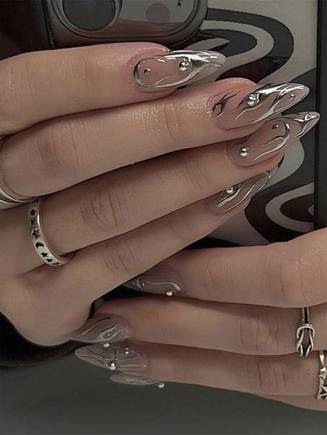 Instantly Upgrade Your Look With 24pcs Press On Nails Medium Almond Simplicity Solid Color Goth Nail Glitter Grey Nails Pearl Full Cover False Nail For Women And Girls 1pc Nail File & 1sheet Tape | SHEIN USA Simple Nails Design, Statement Nail, Prom Season, Graduation Nails, Quartz Nail, Nails Trends, Goth Nails, Vibrant Nails, Y2k Nails