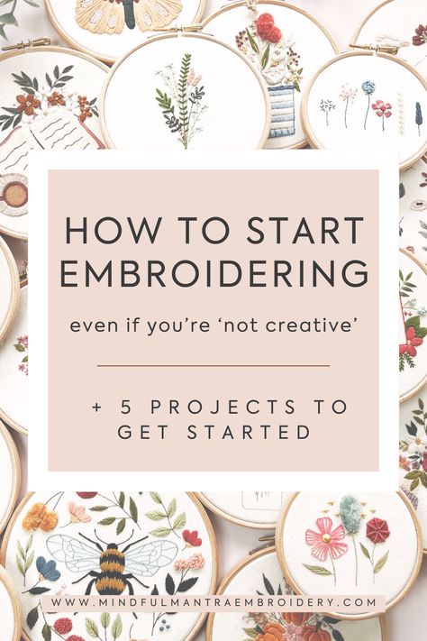 Here's 5 embroidery projects to get started with hand embroidery. At Mindful Mantra Embroidery, we believe that everyone is creative in some way, and can embroider if they want to! Learn embroidery with our beginner friendly embroidery patterns Beginner Friendly Embroidery, Start Embroidery How To, Embroidery Pattern Beginner, Intro To Embroidery, Embroidery To Sell Ideas, Embroidery For Beginners Pattern, How To Make Embroidery Patterns, Easy Beginner Embroidery Pattern, What To Do With Embroidery Projects