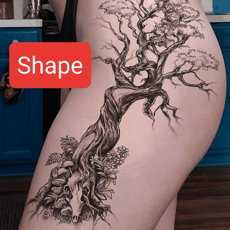 Dream Catcher Tree Of Life Tattoo, The Acacia Strain Tattoo, Divine Feminine Sleeve Tattoo, Tree Leg Tattoo For Women, Tree Arm Tattoo Woman, Colorful Cover Up Tattoos, Light Color Tattoo, Tree Tattoo Placement, Vine Sleeve Tattoo