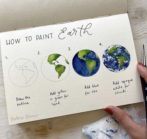 Painted Earth, Kule Ting, Seni Vintage, Seni Cat Air, Book Art Diy, Watercolor Art Lessons, Lukisan Cat Air, Watercolor Paintings Tutorials, Mini Canvas Art