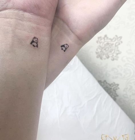 Maching Tattoos Mini, Mini Matching Tattoos Couples, Small Matching Tattoos For Best Friends Unique, Tattoo Women Meaningful, Tattoo Simplistic, Minimalist Tattoo Back, Tattoos Panda, Simplistic Tattoo, Match Tattoo