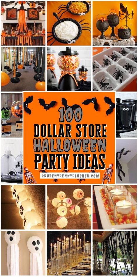 Throw a halloween party on a budget with these dollar store halloween party ideas. From halloween party decor ideas to halloween party food, there’s a hundred creative DIY halloween party ideas for adults and kids. Fall Party Decor Ideas, Halloween Party Decor Diy Dollar Store, Hosting A Halloween Party, Halloween Party Food For Kids, Halloween Party Decorating Ideas, Halloween Party On A Budget, Diy Halloween Party Ideas, Halloween Food Ideas For Kids, Halloween Party Ideas For Adults