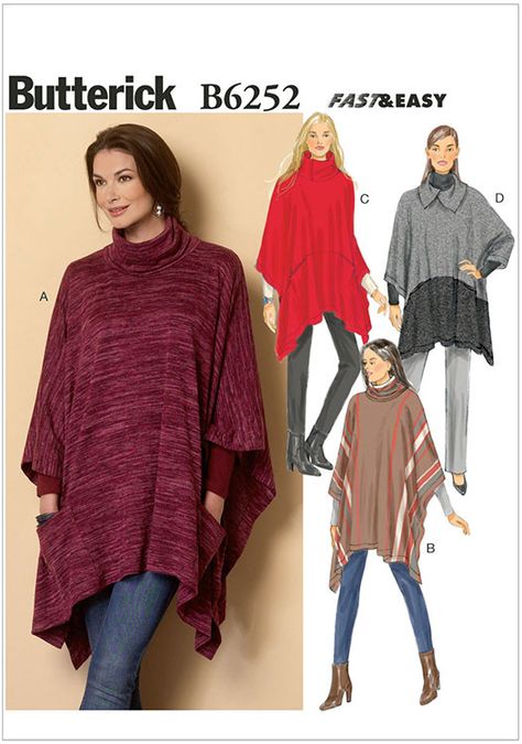 Couture, Ponchos, Elastic Waist Skirt Pattern, Poncho Pattern Sewing, Knit Wrap Pattern, Nightgown Pattern, Cowl Neck Poncho, Women's Sewing Pattern, Pullover Poncho