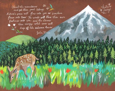 John Muir Quotes Nature, Night Mountain, Quote Nature, Katie Daisy, John Muir Quotes, Daisy Art, Mountain Art Print, Acrylic Artwork, John Muir