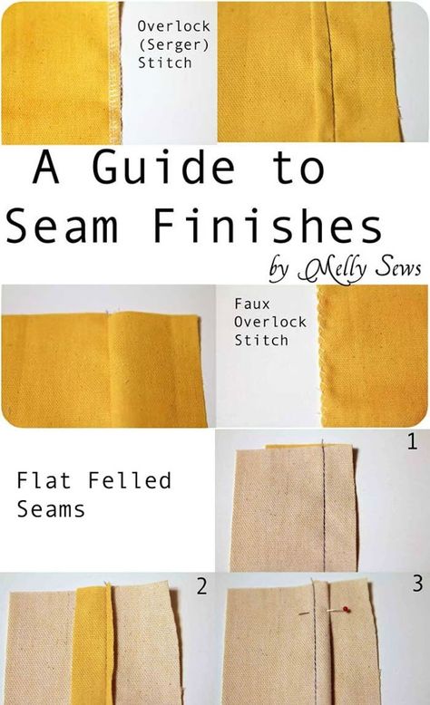 Sew a seam finish to keep your fabric from fraying. Learn to sew an overlock seam without a serger, a French seam and a flat-felled seam. Upcycling, Couture, Felled Seam, Seam Finishes, Serger Stitches, Things To Sew, Melly Sews, Fabric Basket Tutorial, Cushion Tutorial