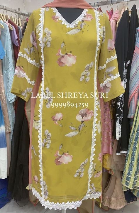 womens winter fashion Print Suit Lace Design, Suits Lace Design, Printed Kurti Designs With Lace, Lace Work Suit Design, Lass Design Suit, Lace Design On Printed Suits, Lace Design On Suits, Kurti With Lace, Lace Designs On Suits