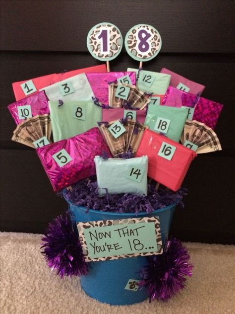 20 DIY Birthday Gifts To Make For Your Best Friend Numbered Birthday Presents, Lottery Ticket Bouquet 18th Birthday, 18th Birthday Bouquet Ideas, 18birthday Gift Ideas, Birthday Bouquet Diy, 18th Present Ideas, 18th Bday Gifts, 18th Birthday Ideas Gifts, 18th Birthday Presents