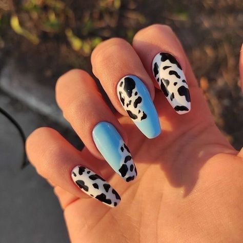 Blue Short Acrylic Nails, Rainbow Acrylic Nails, Easy Nails, Cow Nails, Edgy Nails, Grunge Nails, Acylic Nails, Simple Acrylic Nails, Nagel Inspo