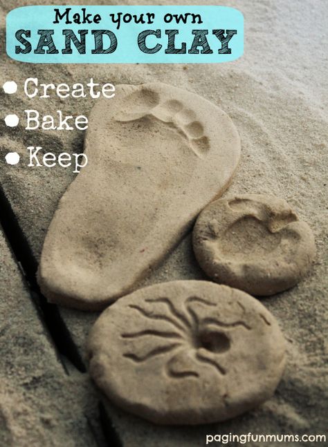 So cool!! Make your own Sand Clay - Create, Bake  Keep your own handmade keepsakes! Summer Crafts, Grandparents Activities, Sand Clay, Sand Crafts, Vbs Crafts, Diy Bricolage, Clay Food, Beach Crafts, Shell Crafts