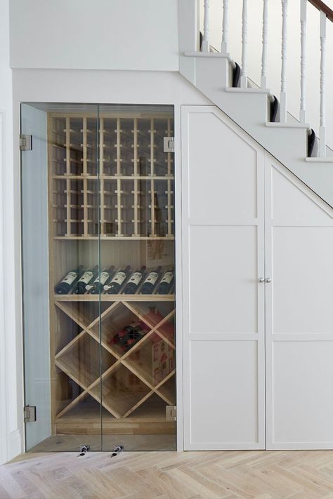 Wine Cellar Closet, Under Stairs Wine Cellar, Room Under Stairs, Bloxburg Basement, Stairs Renovation, Wine Closet, Staircase Storage, Kids Basement, Stairs Makeover