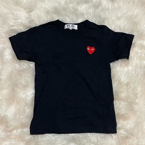 BLACK CDG SHIRT WITH RED HEART Cdg T Shirt, Cdg Heart, Cdg Shirt, Balenciaga Shirt, T Shorts, Christmas 2023, Des Garcons, Comme Des Garcons, Red Heart