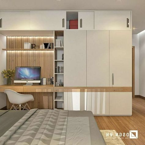 Storage Designs by Carpenter AA ഹിന്ദി Carpenters, Ernakulam | Kolo Study And Bedroom Combined, Earthy Modern Living Room, Home Study Rooms, Bedroom Pop Design, Small Bedroom Interior, Room Ideas Living Room, Living Room Wallpaper, Study Table Designs, Bedroom Cupboards