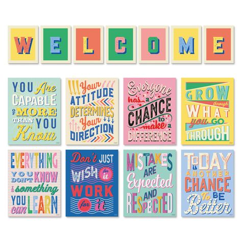 PRICES MAY VARY. Posters With A Welcome Impact — Displaying a growth mindset poster in your classroom reinforces a belief that intelligence can be developed and improved. Welcome your young learners to school and inspire them to overcome obstacles and succeed with these bulletin board banner letters & 8 motivational classroom posters Inviting Space — From the auditorium to the counselor's office, each growth poster makes students feel welcome! These 11”x14" motivational reading posters for class Motivational Classroom Posters, Elementary School Posters, Free Classroom Posters, Classroom Posters Free, Teacher Poster, Posters For Classroom, Student Bedroom, Growth Mindset Classroom, Teacher Posters