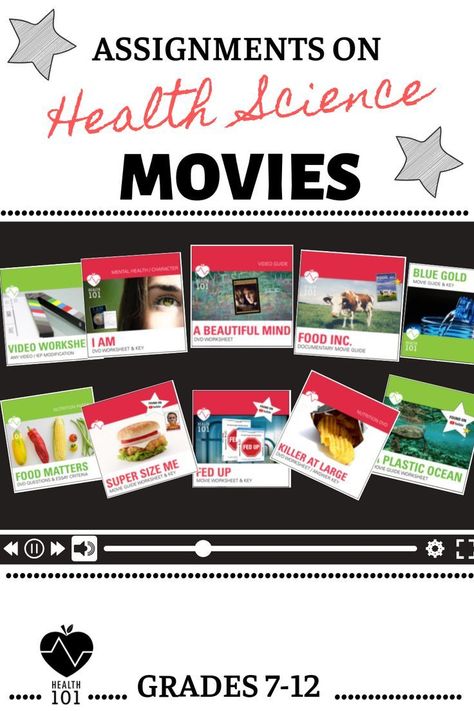 These movie guide worksheets are great for following along with different films and videos that you might show in your middle school or high school classroom.  Even better to leave for a substitute teachers to ensure your class is motivated to pay attention. Here topics range from mental health and nutrition to environmental issues. #Movieguides #videoworksheets #movielessons #healtheducation #health #education #health #education #activities #for #high #school Health Education Activities, Media Literacy Lessons, Middle School Health, Science Movies, High School Health, Health Lesson Plans, Novel Study Activities, Kindergarten Worksheets Sight Words, Health Teacher