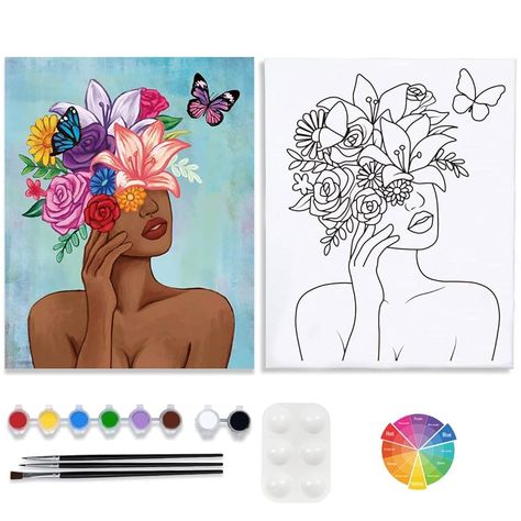 Amazon.com: VALLSIP Canvas Painting Kits Pre Drawn Canvas for Painting for Adults Paint and Sip Party Supplies Stretched Canvas to Paint Games Ladies Night Flower Girl Mindfulness Date Night Ideas : Handmade Products Wine Canvas Painting Ideas, Sip And Paint Stencils, Sip And Paint Picture Ideas, Girls Paint Night Ideas, Pre Drawn Canvas For Adults, Painting Party Ideas For Adults, Easy Sip And Paint Ideas, Paint And Sip Ideas Step By Step, Paint Party Ideas For Adults