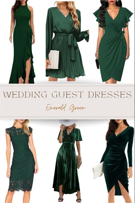 Emerald green wedding guest dress Wedding Guest Outfit Emerald Green, Wedding Guest Green Outfit, Green And Gold Wedding Guest Outfit, Emerald Wedding Guest Dress, Forest Green Wedding Guest Dress, Rustic Wedding Attire For Women Guest, Emerald Green Wedding Guest Outfit, Emerald Green Dress For A Wedding Guest, Dark Green Wedding Guest Dress