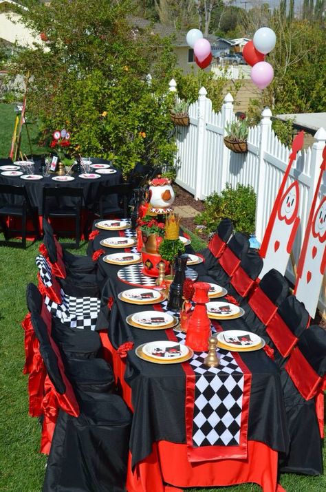 Queen of hearts birthday party Queen Of Hearts Tea Party Ideas, Red Queen Birthday Party, Queen Of Hearts 1st Birthday Party, Birthday Throne Chairs Party Ideas, Queen Of Hearts First Birthday Party, Queen Of Hearts Table Decor, Queen Of Hearts Party Ideas, Queen Of Hearts Themed Party, Queen Of Hearts Birthday Party