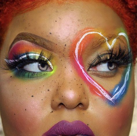 Rainbow High Makeup Looks, Makeup Looks To Do For Fun, Pride Makeup Full Face, Pride Themed Makeup, Pride Makeup 2023, Trans Pride Makeup Ideas, Eyeshadow Art Creative, Fun Crazy Makeup Looks, Crazy Colorful Makeup