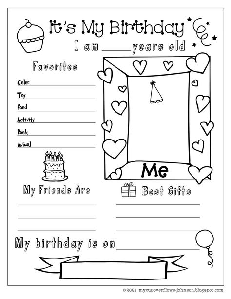 Birthday Worksheet, Grammar Activities Worksheets, All About Me Project, My Cup Overflows, New Coloring Pages, Paper Doll Printable Templates, Holiday Worksheets, Holiday Homework, Student Birthdays