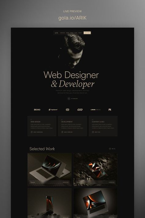 Arik is a minimal & modern Portfolio Framer Template perfectly suited for freelancers, designers, agencies or your personal portfolio. Web Developer Portfolio Website, Portfolio Website Design Inspiration, Portfolio Website Layout, Cv Website, Portfolio Website Inspiration, Personal Website Design, Web Design Inspiration Portfolio, Personal Website Portfolio, Minimal Website Design