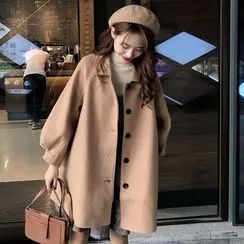 Eden's Corner - Puff-Sleeve Coat Cashmere Coat Women, Korean Winter Outfits, 00s Mode, Coats Vintage, Pakaian Feminin, Wool Coats, Women Overcoat, Vintage Long Sleeve, غرفة ملابس