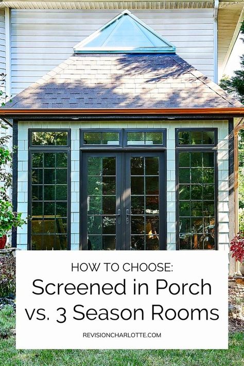 3 Season Porch Ideas, Porch To Sunroom, Enclosed Patio Ideas, Closed In Porch, Outdoor Party Ideas, 4 Season Sunroom, Garden Decorations Ideas, Screen Porches, Patio Addition