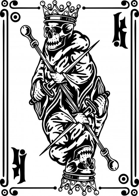 King skeleteon playing card | Premium Vector #Freepik #vector #card #line #crown #retro Joker Card Tattoo, Playing Card Tattoos, King Drawing, Hunter Tattoo, King Card, Joker Playing Card, Card Tattoo Designs, Ace Card, Playing Cards Art