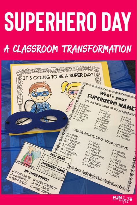 100th Day Of School Superhero Theme, What’s Your Superhero Name, Superhero Reading Activities, Super Hero Back To School, Superhero Classroom Transformation, Superhero Day Activities, Superhero Day At School, Superhero Transformation, Superhero Activities