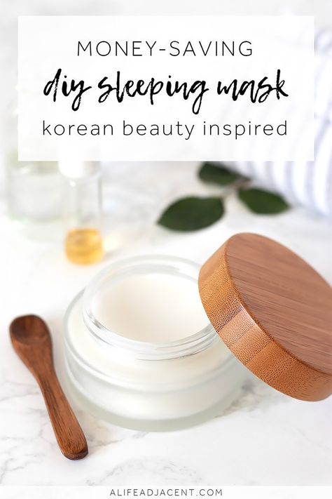 DIY Sleeping Mask. Save money on expensive nighttime beauty products. Wake up to dewy, glowing skin with this easy homemade sleeping mask! Inspired by Korean skin care, this overnight face mask helps keep your skin moisturized all night long. It won’t clog pores, and it contains no fragrances, essential oils, or coconut oil. Suitable for dry, sensitive, and mature skin types. #alifeadjacent Diy Sleeping Mask, Korean Sleeping, Diy Peel Off Face Mask, Diy Overnight Face Mask, Face Mask For Dry Skin, Dry Skin Diy, Best Diy Face Mask, Mask Korean, Sleeping Masks