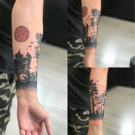 Nature, Itachi Birds Tattoo, Tsukuyomi Tattoo, Cap Tattoo, Shoulder Cap Tattoo, Forest Tattoo, Tattoo Nature, Naruto Tattoo, Forest Tattoos