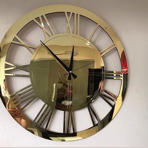 Clock Mirror, Mirror Clock, Gold Wall Clock, Round Gold Mirror, Colored Mirror, Mirror Wall Clock, Mirror Large, Handmade Watch, Wall Clock Design