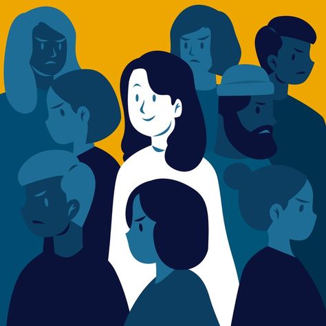 Woman smiling happily in crowd | Free Vector #Freepik #freevector #people #woman #character #cartoon Judgemental People Illustration, Crowded People Illustration, One Person In A Crowd People, Crowd Illustration People, Many People Illustration, Different People Illustration, Person Illustration Simple, Being Different Illustration, Crowded Illustration