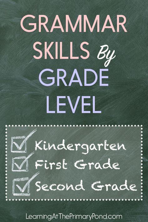 Looking for a list of grammar skills to teach in Kindergarten, first grade, and second grade? This post has a free list of grammar skills by grade level! - Learning at the Primary Pond #grammarskills #kindergarten #firstgrade #secondgrade Amigurumi Patterns, Grammar Lessons For Grade 1, Grammar 1st Grade, Esl Teaching Elementary, 1st Grade Grammar, How To Teach Grammar, Kindergarten Grammar, 2nd Grade Grammar, Writing Conventions