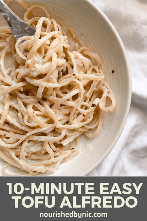 10 MINUTE EASY TOFU ALFREDO Tofu Alfredo, The Best Alfredo Sauce, Best Alfredo Sauce, Alfredo Noodles, Best Alfredo, Vegan Alfredo Sauce, Vegan Alfredo, Healthy Party Food, Noodle Casserole