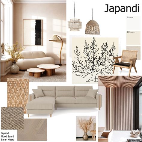 Japandi Living Room Mood Board, Interior Design Themes Style, Scandi Mood Board, Interior Concept Board, Japandi Mood Board, Japandi Style Home, Japandi Style Interior Design, Mood Board Interior Design, Mood Board Ideas