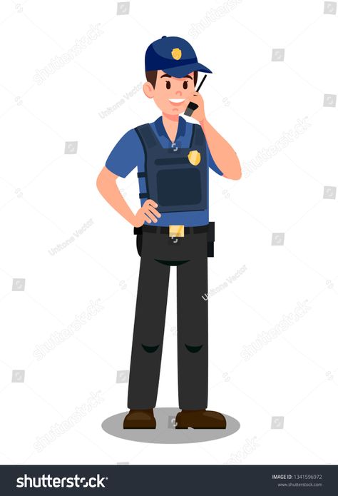 Guardian with Walky Talky Cartoon Character. Bodyguard on Mission. Policeman wearing Cap and Bulletproof Vest Clipart. Guardian Isolated vector Drawing. Police Officer, Watchman, Agent #Ad , #sponsored, #Mission#Bodyguard#Policeman#Cap Human Figures, Vest Clipart, Drawing Police, Police Drawing, Walky Talky, Gas Delivery, Bulletproof Vest, Books Review, Vector Character Design