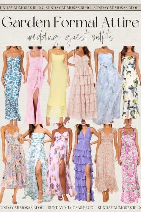 Garden Formal Wedding Attire Guest! We found the most beautiful Spring and Summer wedding guest dresses! If you're attending a garden party wedding, here are our favorite floral wedding guest dresses that you're going to love. All of these are under $200 too! These would also work as a bridal shower outfit for guest, summer dinner party outfit or garden party outfit. Head to our latest post for more garden party wedding outfit guest attire. Garden Party Wedding Guest Attire, Garden Party Bridal Shower Outfit, Garden Party Wedding Outfit, Blue Garden Party Dress, Garden Cocktail Attire Wedding, Summer Dinner Party Outfit, Garden Formal Wedding Attire Guest, Garden Party Wedding Outfit Guest, Formal Summer Dresses