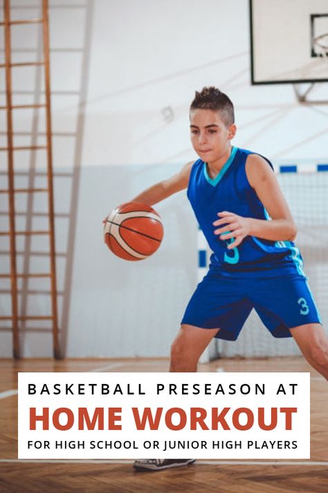 Basketball Preseason At Home Workout For High School Or Junior High Players Basketball Conditioning, Basketball Workouts Training, Basketball Information, Girls Basketball Shoes, Basketball Tricks, Basketball Practice, High School Baseball, Best Basketball Shoes, Basketball Skills