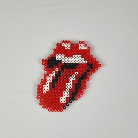 Rolling Stones Pixel Art Collectible Magnet Measures Approx. 4 X 5" Handmade Perler Art Designed Entirely Out Of Perler Beads This Is A Unique Handmade Item These Make Great Gifts, Collectibles, Wall Art Etc. Can Also Make One As A Keychain If You Want Check Out Our Other Items To Make Bundles If You Like Any Items I Will Send An Offer To You Including The Seller Discount Of 10% Off 2 Or More Items Ships Same Or Next Day! Thank You! Thank You! Melty Bead Designs, Melt Beads Patterns, Rolling Stones Logo, Hamma Beads Ideas, Easy Perler Bead Patterns, Melty Bead Patterns, Pearl Beads Pattern, Easy Perler Beads Ideas, Peler Beads