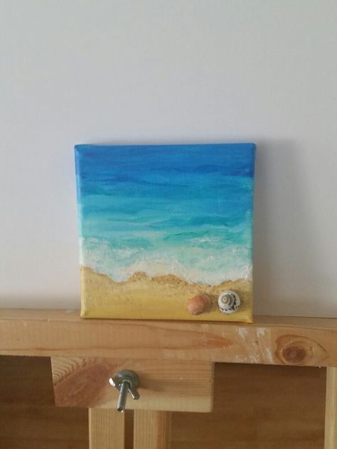 Beach painting on mini canvas Beach Small Canvas Painting, Mini Canvas Art Beach Easy, Beach Mini Canvas Painting, Mini Canvas Art Ocean, Sunset Painting Easy Beach, Mini Canvas Art Painting, Acrylic Painting Beach Easy, Mini Canvas Beach Paintings, Mini Canvas Art Beach