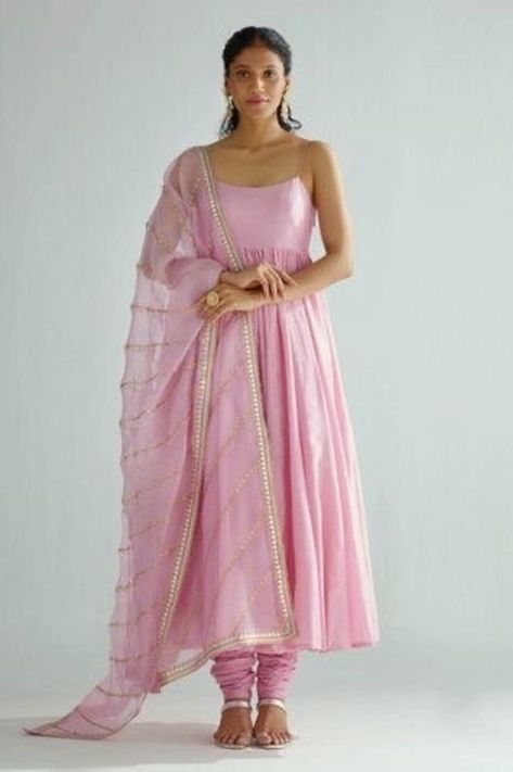 Satin Anarkali, Sleeveless Anarkali, Pink Anarkali Suits, Organza Kurti, Lehenga Bridesmaid, Pink Anarkali, Anarkali Lehenga, Traditional Indian Outfits, Embroidered Dupatta