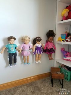 DIY American Girl Doll Holder - keep 18 inch dolls organized and displayed Storage For American Girl Dolls, American Doll Play Area, Diy My Life Doll Accessories, Storage For Dolls, Doll Organization Ideas Diy, American Doll Storage Ideas Organizing, How To Organize Doll Clothes, Babydoll Organization Ideas, Dolls Organization Ideas