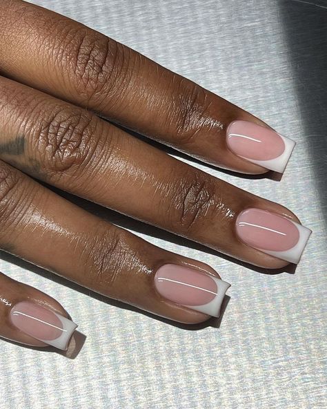 50 Best Nails You'll Want to Try Short V French Tip Nails, Simple Dip Nails Short, Short Simple Square Nails, French Nails Black Women, Natural Nail French Tip, Curved French Tip Nails, Dip Nails French Tip, Biab French Tip, Short Almond French Tip