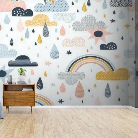 PRICES MAY VARY. 【SIZE】This wall mural is cut into 4 pieces, each in 69"x24.5", total size is 69"x98". The purpose of the cut is to convenient your installation. (No matter which size you order, you can get a whole pattern proportional to the size! ) 【MATERIAL】Different from other PVC materials，all our wall murals are made of high premium canvas. High-quality canvas and high-definition printing, bubble Free. Our wallpapers are safe, breathable, environmental friendly, waterproof, and long-lastin Playroom Mural Ideas Diy, Playroom Mural, Wallpaper Canvas, Clouds Rain, Paint Inspo, Wallpaper Seamless, Kids Inspo, Babies Room, Church Nursery