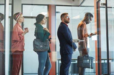 New Media Art, People Standing In Line, Irl References, People Figures, Standing In Line, High Rise Building, Business People, People Standing, People Photography