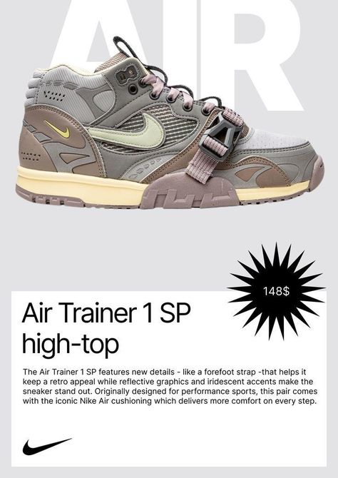 Trendy Nike Shoes, Poster Nike, Trendy Nike, Figma Design, Shopping Aesthetic, Nike Air Trainer, Stile Hip Hop, Nike Boots, Shoe Wishlist