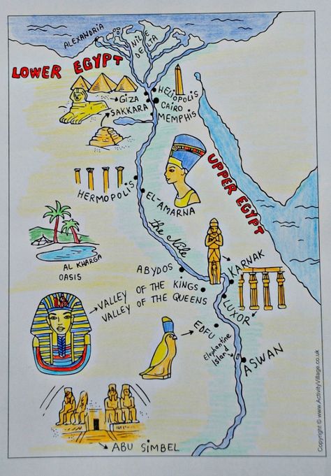 Ancient Egypt black and white map from Activity Village coloured in by the kids of ofamilylearningtogether.com Egypt, Ancient Egypt, Egypt Black And White, Ancient Egypt Map, Activity Village, Egypt Map, Tutankhamun, The Kids, World Map